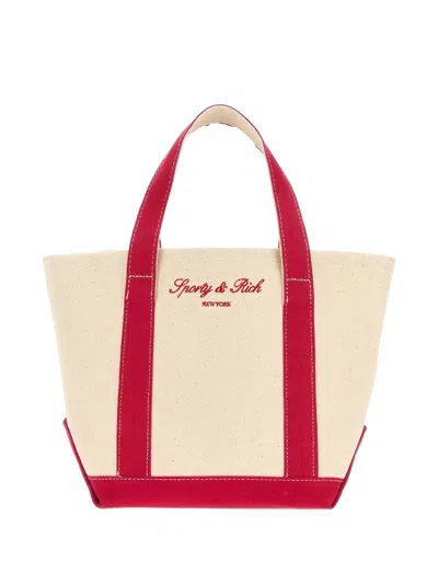 Sporty And Rich Signature Ny Logo Canvas Tote Bag In Neutral