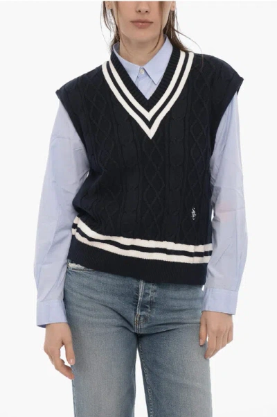 Sporty And Rich Sleeveless Ariana Cable Knit Sweater In Black