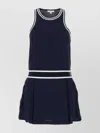 Sporty And Rich Sleeveless Pleated Skirt Dress With Round Neckline