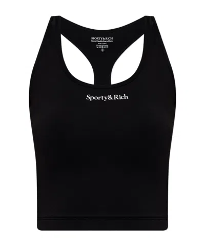 Sporty And Rich Sporty & Rich Logo Printed Sleeveless Cropped Top In Black