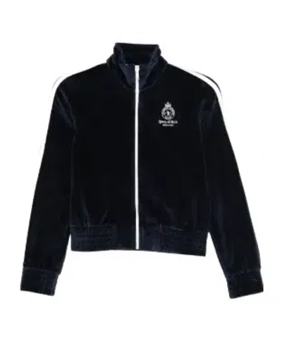 Sporty And Rich Sleeve-stripe Zipped Sweatshirt In Black