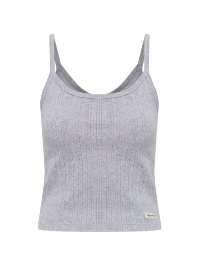 Sporty And Rich Sleveless Scoop-neck Cotton Blouse In Gray