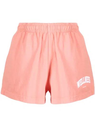 Sporty And Rich Slogan-embroidered Cotton Shorts In Pink