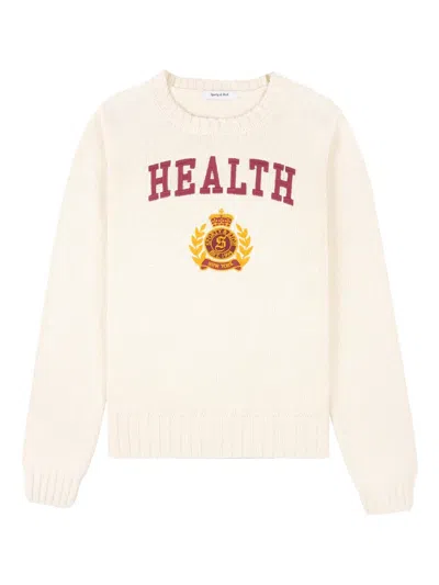 Sporty And Rich Slogan-intarsia Jumper In Cream
