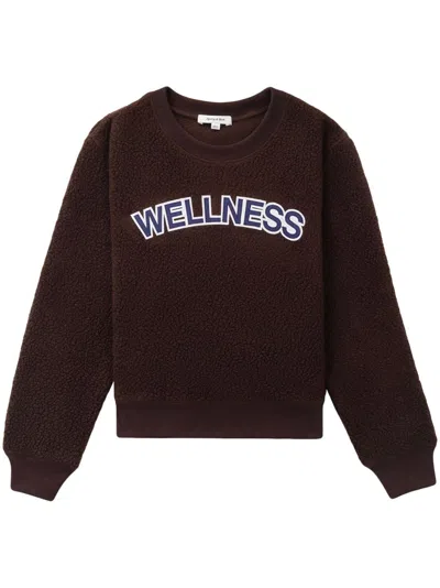 Sporty And Rich Slogan-patch Fleece Jumper In Braun