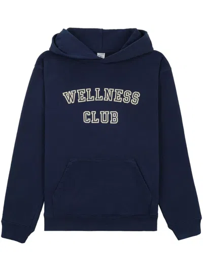 Sporty And Rich Slogan-print Cotton Hoodie In Navy