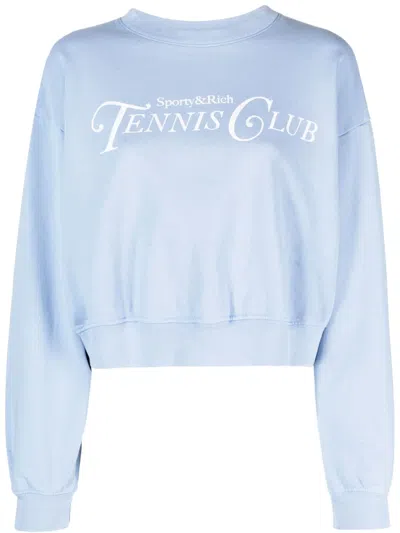 Sporty And Rich Logo-print Long-sleeve Polo Shirt In Blue