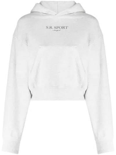 Sporty And Rich Slogan-print Mélange-effect Hoodie In Grey