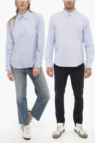Sporty And Rich Solid Color Poplin Cotton Charlie Unisex Shirt In Blue