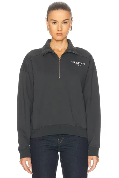 Sporty And Rich Sport Quarter Zip Sweater In Faded Black & Cream