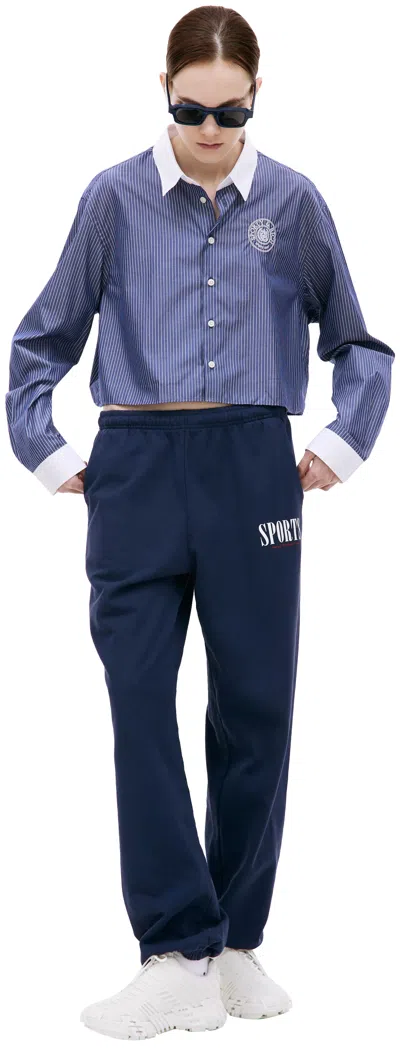 Sporty And Rich Sports Printed Embroidered Cotton-jersey Track Pants In Navy