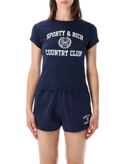 Sporty And Rich Varsity Crest Logo-print T-shirt In Blue