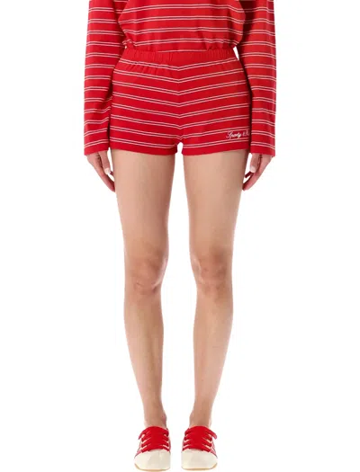 Sporty And Rich Sporty & Rich Sporty & Rich Signature Logo Shorts - Ruby In White