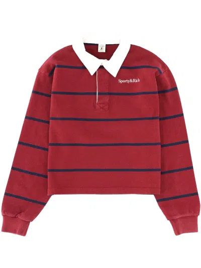 Sporty And Rich Sporty & Rich Sporty & Rich Striped Silk And Cotton-piqué Polo Shirt In Red