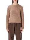 Sporty And Rich Sporty & Rich Sporty & Rich Cropped Cable-knit Cashmere Sweater Camel In Brown