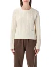 Sporty And Rich Sporty & Rich Sporty & Rich Cropped Cable-knit Cashmere Sweater Ecru In White