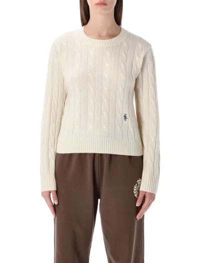 Sporty And Rich Sporty & Rich Sporty & Rich Cropped Cable-knit Cashmere Sweater Ecru In White