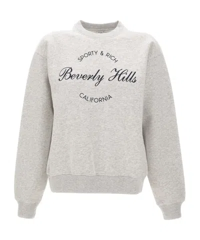 Sporty And Rich Beverly Script Printed Cotton Sweatshirt In Gray