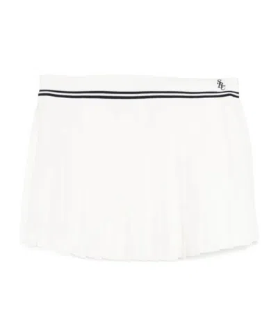 Sporty And Rich Sporty  Rich Pleated Elasticated Waistband Skirt In White