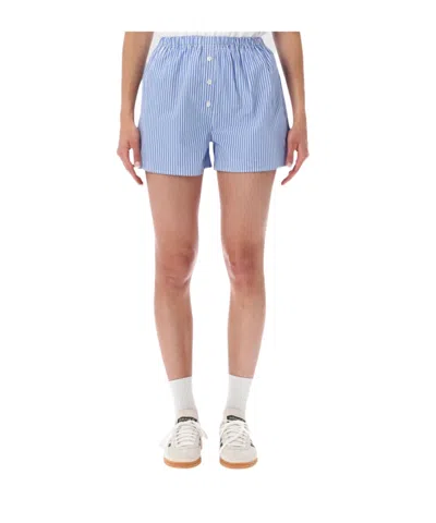 Sporty And Rich Sporty  Rich Popeline Striped Shorts In Blue Striped