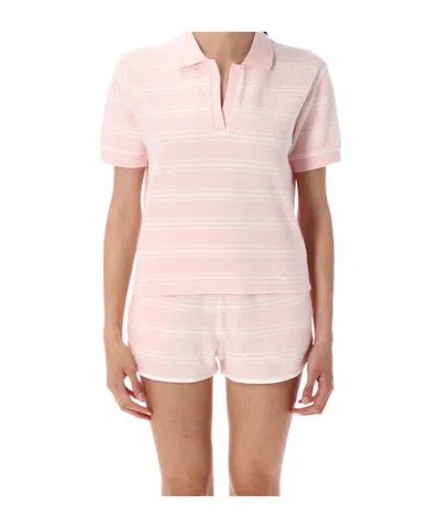 Sporty And Rich Sporty  Rich Striped Short Sleeved Polo Shirt In Pink
