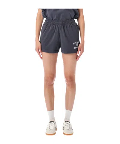 Sporty And Rich Sporty  Rich Varsity Logo Shorts In Carbon Choco