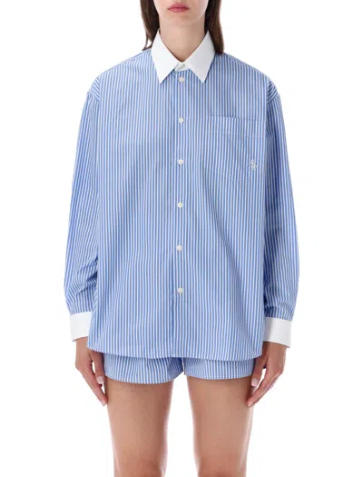 Sporty And Rich Sporty & Rich Sporty Stripe Polo Mini Tee In Blue Striped