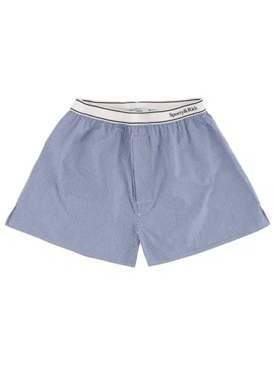 Sporty And Rich Sporty & Rich Sporty Striped Logo Mini Shorts In Blue