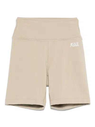 Sporty And Rich Sr Runner Logo-print High-waist Biker Shorts In Neutral