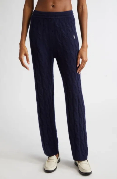 Sporty And Rich Sporty & Rich Src Cable Knit Cashmere & Wool Pants In Navy