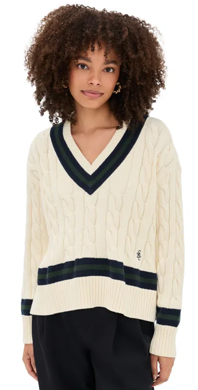Sporty And Rich Striped Cable-knit Cotton Sweater In Neutral