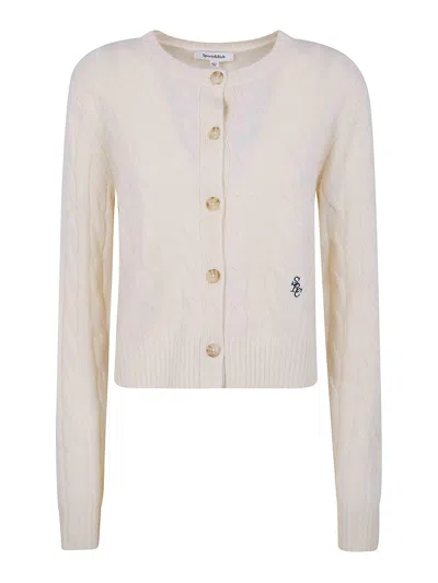 Sporty And Rich Src Cableknit Cashmere Cardigan In Neutral