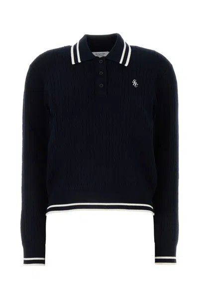 Sporty And Rich Sporty & Rich Src Embroidered Long Sleeved Polo Shirt In Navy Blue