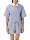 Sporty And Rich Sporty & Rich Src Cropped Shirt In Blue/white Stripes