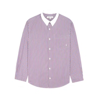 Pre-owned Sporty And Rich Sporty & Rich Src Embroidered Button Down Shirt 'white/red/navy Stripe'
