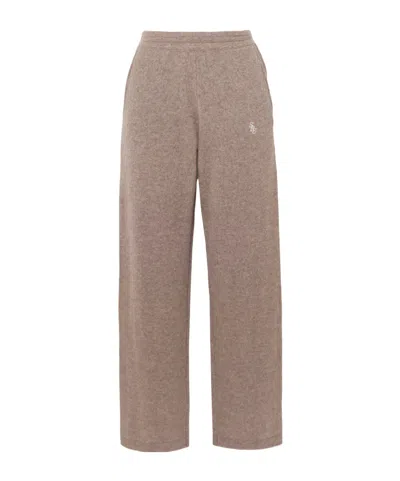 Sporty And Rich Src Embroidered Cashmere And Wool Blend Casual Pants In Pink