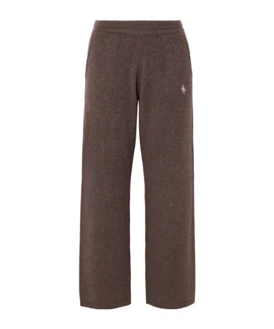 Sporty And Rich Src Embroidered Cashmere And Wool Casual Pants In Brown