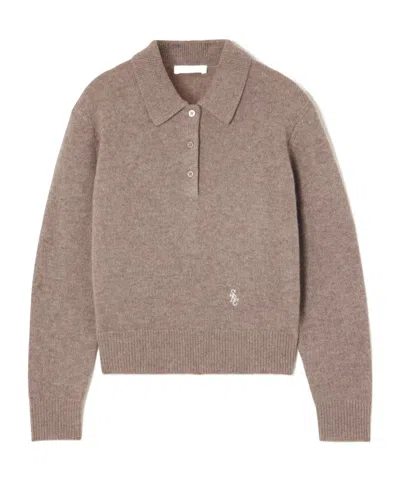 Sporty And Rich Src Embroidered Cashmere And Wool-blend Polo Sweater In Brown