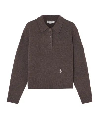 Sporty And Rich Src Embroidered Cashmere And Wool-blend Polo Sweater In Brown
