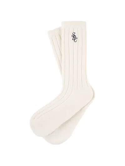 Sporty And Rich Src Embroidered Ribbed Socks In Neutral