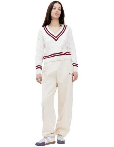 Sporty And Rich Logo-embroidered V-neck Cotton-knit Jumper In White