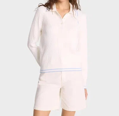 Sporty And Rich Src Long Sleeve Polo In Off White/china Blue