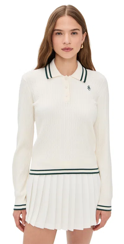 Sporty And Rich Src Mini Cable Long Sleeve Polo Ecru/forest