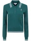 Sporty And Rich Knit Long Sleeve Polo Contrast Collar In Green