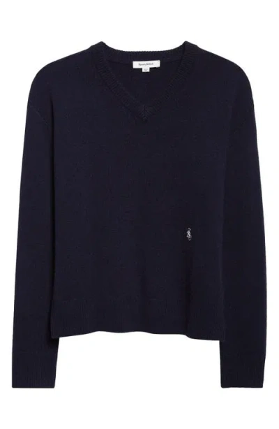 Sporty And Rich Sporty & Rich Src Monogram Cashmere & Wool V-neck Sweater In Black