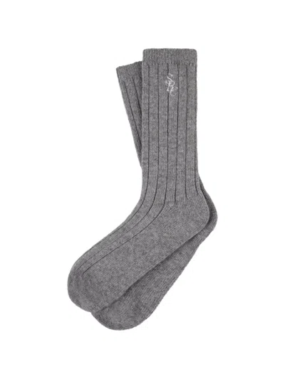 Sporty And Rich Src Ribbed Embroidery Socks In Gray
