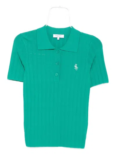 Sporty And Rich Src Ribbed Polo Top In Green