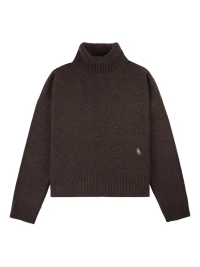 Sporty And Rich Src Roll-neck Logo-embroidered Sweater In Brown