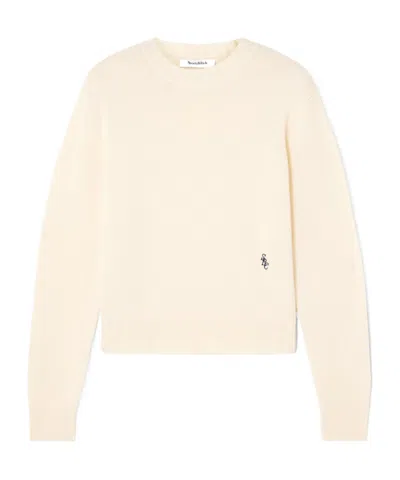 Sporty And Rich Src Short Embroidered Cashmere And Wool Blend Sweater In Beige