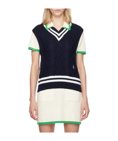 Sporty And Rich Knit Cable Sleeveless V-neck Jacket In Multi